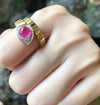 JRB8382 - Cabochon Ruby & Diamond Serpent Ring Set in 18 Karat Gold Setting
