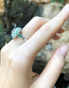 SJ1167 - Blue Sapphire with Emerald and Diamond Ring Set in 18 Karat White Gold Settings