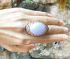 SJ2069 - Lavender Jade with Diamond and Blue Sapphire Ring Set 18 Karat Rose Gold Setting
