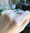 SJ6187 - Carved Aquamarine with Diamond Ring Set in 18 Karat White Gold Settings