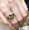 SJ6145 - Peridot with Ruby and Diamond Ring Set in 18 Karat White Gold Settings
