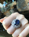 SJ1866 - Blue Sapphire with Diamond Ring Set in 18 Karat White Gold Settings
