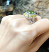 SJ1238 - Cushion Cut Peridot, Yellow Sapphire with Diamond Ring in 18 Karat White Gold