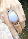 SJ2069 - Lavender Jade with Diamond and Blue Sapphire Ring Set 18 Karat Rose Gold Setting