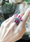 SJ3133 - Ruby and Black Diamond Ring Set in 18 Karat White Gold Settings