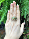 SJ6206 - Opal, Cabochon Green Tourmaline with Brown Diamond Ring Set in 18 Karat Gold