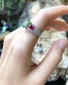 SJ6145 - Peridot with Ruby and Diamond Ring Set in 18 Karat White Gold Settings