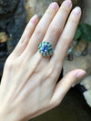 SJ6095 - Blue Sapphire with Emerald and Diamond Ring Set in 18 Karat White Gold Settings