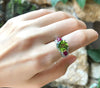 SJ6145 - Peridot with Ruby and Diamond Ring Set in 18 Karat White Gold Settings