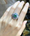 SJ1446 - Emerald with Blue Sapphire and Diamond Ring Set in 18 Karat White Gold Settings