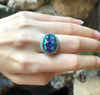 SJ1474 - Blue Sapphire with Emerald and Diamond Ring Set in 18 Karat White Gold Settings