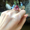 SJ1457 - Cabochon Rubellite with Pink Sapphire and Diamond Ring in 18 Karat Rose Gold