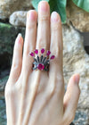 SJ3133 - Ruby and Black Diamond Ring Set in 18 Karat White Gold Settings