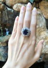 SJ1866 - Blue Sapphire with Diamond Ring Set in 18 Karat White Gold Settings