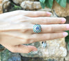 SJ1167 - Blue Sapphire with Emerald and Diamond Ring Set in 18 Karat White Gold Settings