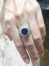 SJ2469 - GIA Certified 6cts Round Blue Sapphire with Diamond Ring in 18K White Gold
