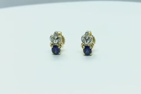 JE0538R - Blue Sapphire & Diamond Earrings Set in 18 Karat Gold Setting
