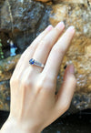 SJ6130 - Round Blue Sapphire with Diamond Ring Set in Platinum 950 Settings