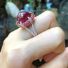 SJ1457 - Cabochon Rubellite with Pink Sapphire and Diamond Ring in 18 Karat Rose Gold