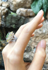 SJ1238 - Cushion Cut Peridot, Yellow Sapphire with Diamond Ring in 18 Karat White Gold