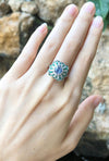 SJ1167 - Blue Sapphire with Emerald and Diamond Ring Set in 18 Karat White Gold Settings