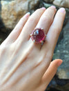 SJ1457 - Cabochon Rubellite with Pink Sapphire and Diamond Ring in 18 Karat Rose Gold