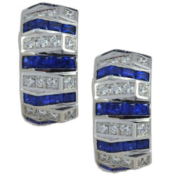 JE13915Z - Blue Sapphire & Diamond Earrings in 18 Karat White Gold Setting