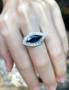 SJ1986 - Marquise Blue Sapphire with Diamond Ring Set in 18 Karat White Gold Settings