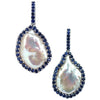 JE0563R - Fresh Water Pearl & Blue Sapphire 1.94 cts Earrings in 18k White Gold Setting