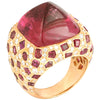 SJ2452 - Sugarloaf Rubellite, Ruby with Diamond Ring Set in 18 Karat Pink Gold Settings