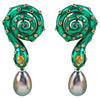 JED4871 - Tahitian South Sea Pearl, Yellow Sapphire & Brown Diamond Snake Earrings in 18K White Gold