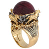 SJ2465 - Certified Rubellite Cat's Eye, Brown Diamond with Diamond Horse Ring in 18K Gold