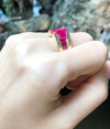 JR0149P - Emerald Cut Ruby Ring Set in 18 Karat Gold Settings