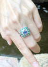 SJ1167 - Blue Sapphire with Emerald and Diamond Ring Set in 18 Karat White Gold Settings