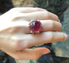 SJ1457 - Cabochon Rubellite with Pink Sapphire and Diamond Ring in 18 Karat Rose Gold