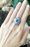 SJ1152 - Blue Sapphire with Emerald and Diamond Ring Set in 18 Karat White Gold Settings