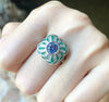 SJ1167 - Blue Sapphire with Emerald and Diamond Ring Set in 18 Karat White Gold Settings