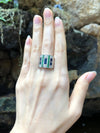 SJ1749 - Blue Sapphire, Tsavorite with Diamond Ring Set in 18 Karat White Gold Settings