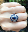 SJ1366 - Blue Sapphire with Diamond Ring Set in 18 Karat White Gold Settings