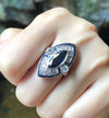 SJ1289 - Blue Sapphire with Diamond Ring Set in 18 Karat White Gold Settings