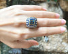 SJ1166 - Aquamarine with Blue Sapphire and Diamond Ring Set in 18 Karat Gold Settings