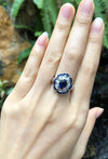 SJ1366 - Blue Sapphire with Diamond Ring Set in 18 Karat White Gold Settings