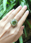 SJ1238 - Cushion Cut Peridot, Yellow Sapphire with Diamond Ring in 18 Karat White Gold