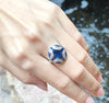SJ6091 - Blue Sapphire with Diamond Ring Set in 18 Karat White Gold Settings
