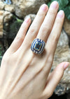 SJ1166 - Aquamarine with Blue Sapphire and Diamond Ring Set in 18 Karat Gold Settings