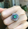 SJ1446 - Emerald with Blue Sapphire and Diamond Ring Set in 18 Karat White Gold Settings