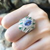 SJ1152 - Blue Sapphire with Emerald and Diamond Ring Set in 18 Karat White Gold Settings