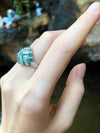 SJ6095 - Blue Sapphire with Emerald and Diamond Ring Set in 18 Karat White Gold Settings