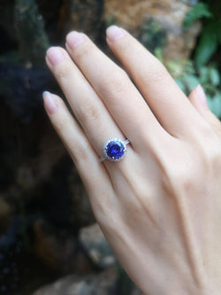 SJ2585 - Round Cut Tanzanite with Diamond Ring Set in Platinum 950 Settings