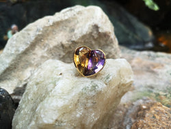 JR0578R - Citrine and Amethyst Heart Ring set in 18 Karat Gold Setting